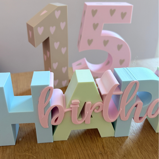 Happy Birthday Schriftzug – Premium 3-Farb-Druck