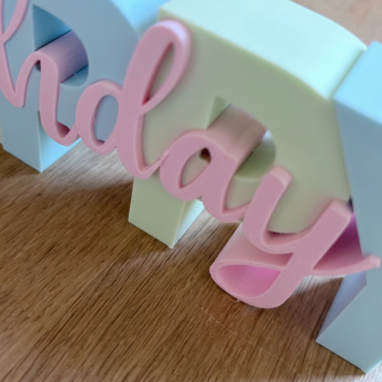 Happy Birthday Schriftzug – Premium 3-Farb-Druck