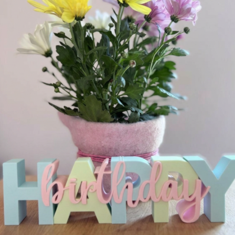 Happy Birthday Schriftzug – Premium 3-Farb-Druck