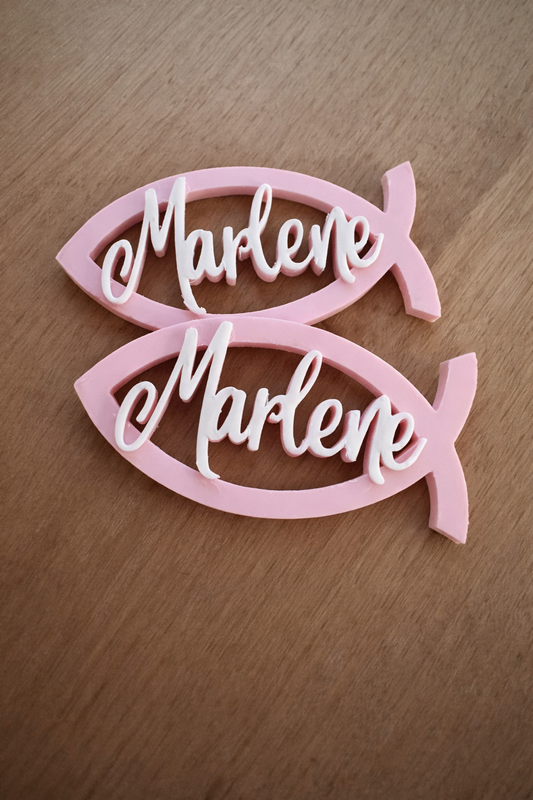 3D Kleiner Fisch mit Wunschname (6 Stk.)